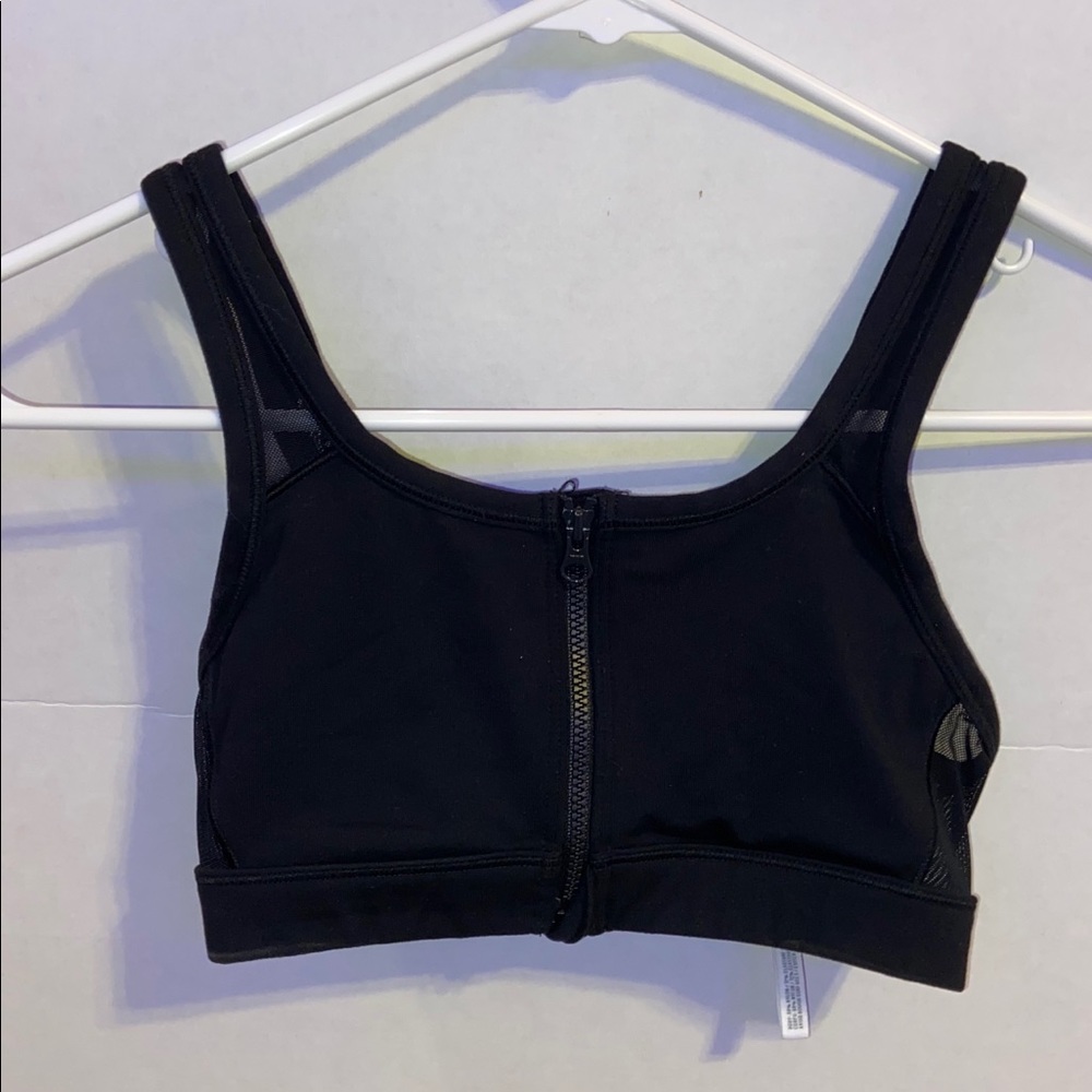 Black Zip-up Sports Bra | aerie